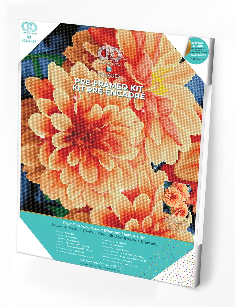 Diamond Dotz Kits - Peach Dahlias - Pre-Framed Kit Diamond Painting Artwork Kit Diamond Painting Kits, Diamond Art Kits for Adults, Gem Art, Diamond Art, Diamond Dotz Kits